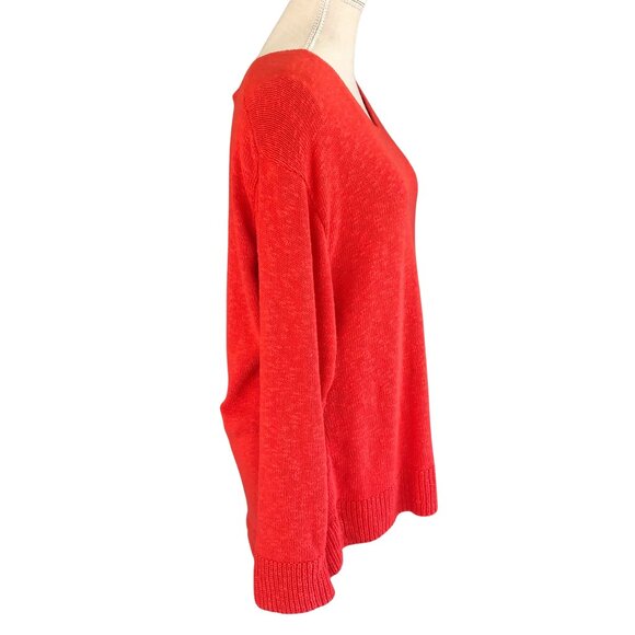 Coldwater Creek Red-Orange Sweater XL 100% Cotton V-Neck Pullover Relaxed Fit - Picture 3 of 6